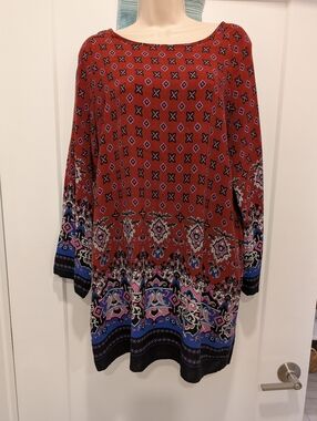 Zanzea Boho Printed Long Sleeve Tunic Top - Rust